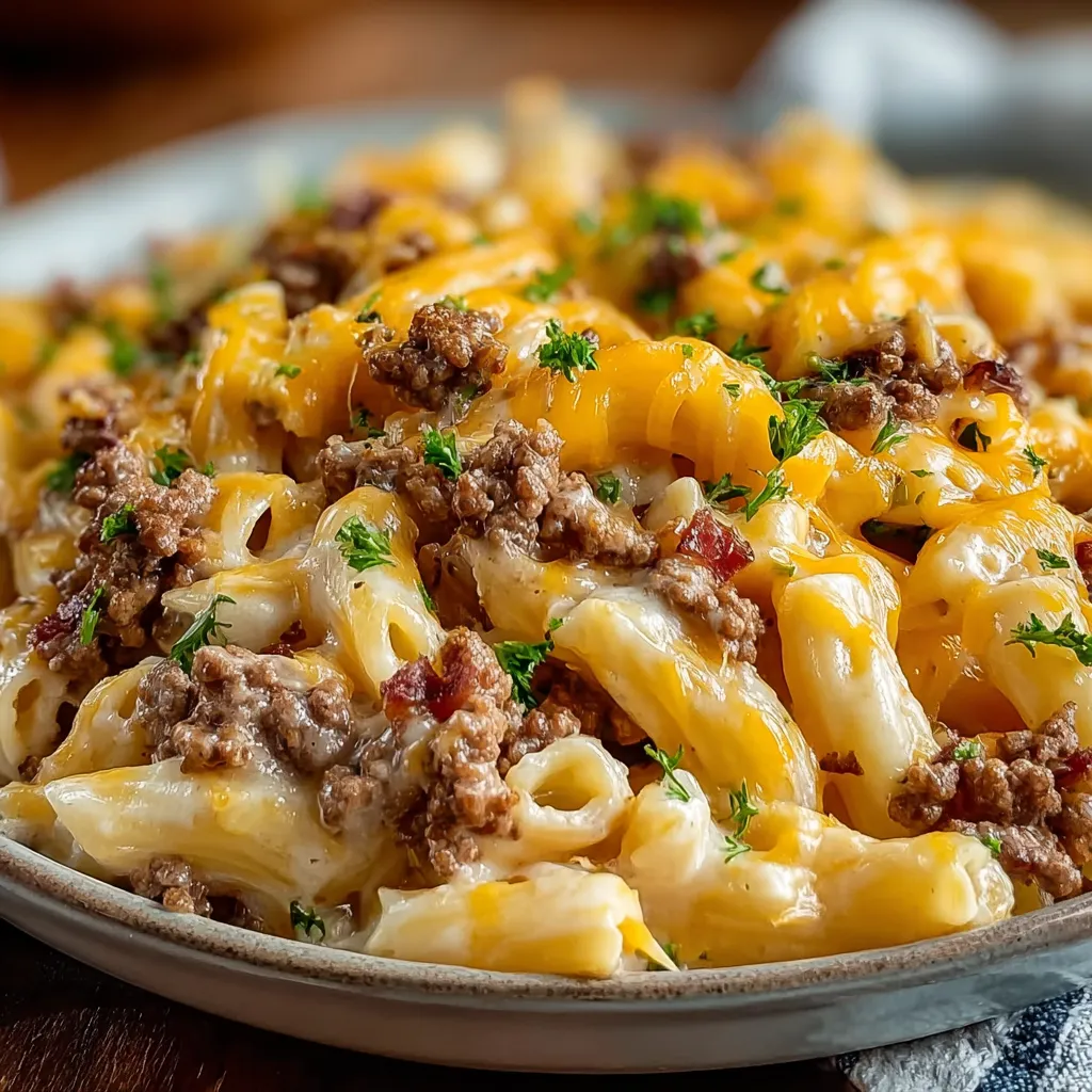 A delicious plate of Loaded Cheeseburger Alfredo Pasta is shown as the featured image.
