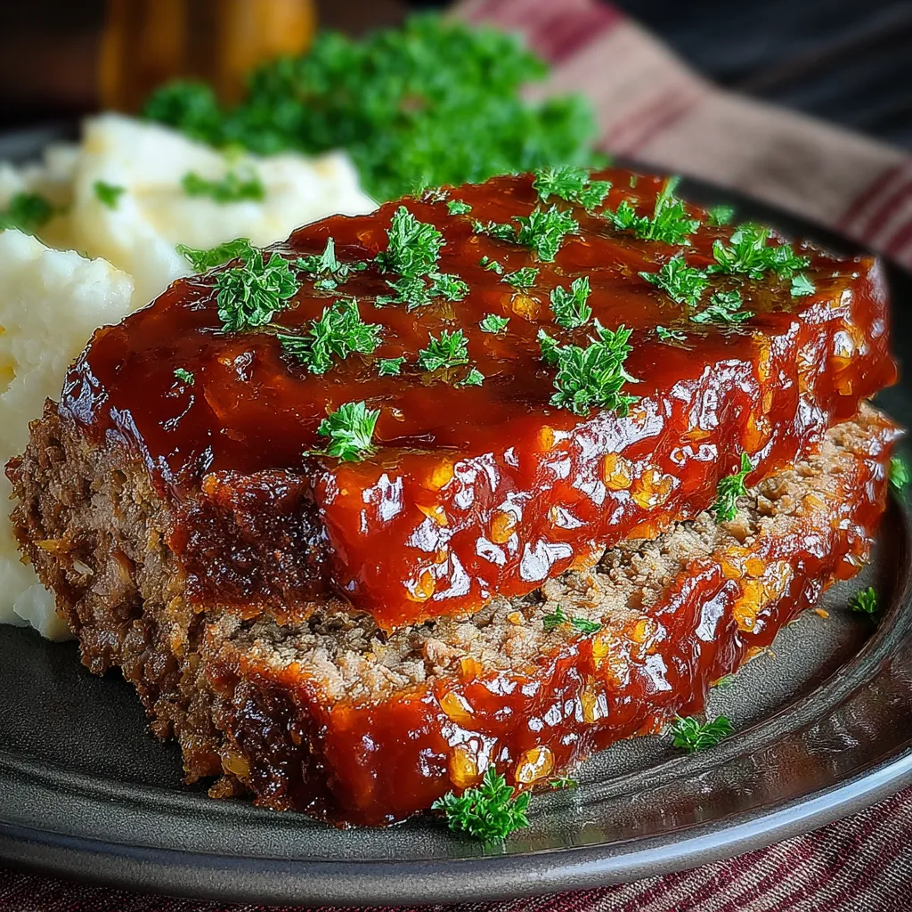 A close-up shot showcases a delicious slice of Cracker Barrel Meatloaf, ready to be enjoyed.