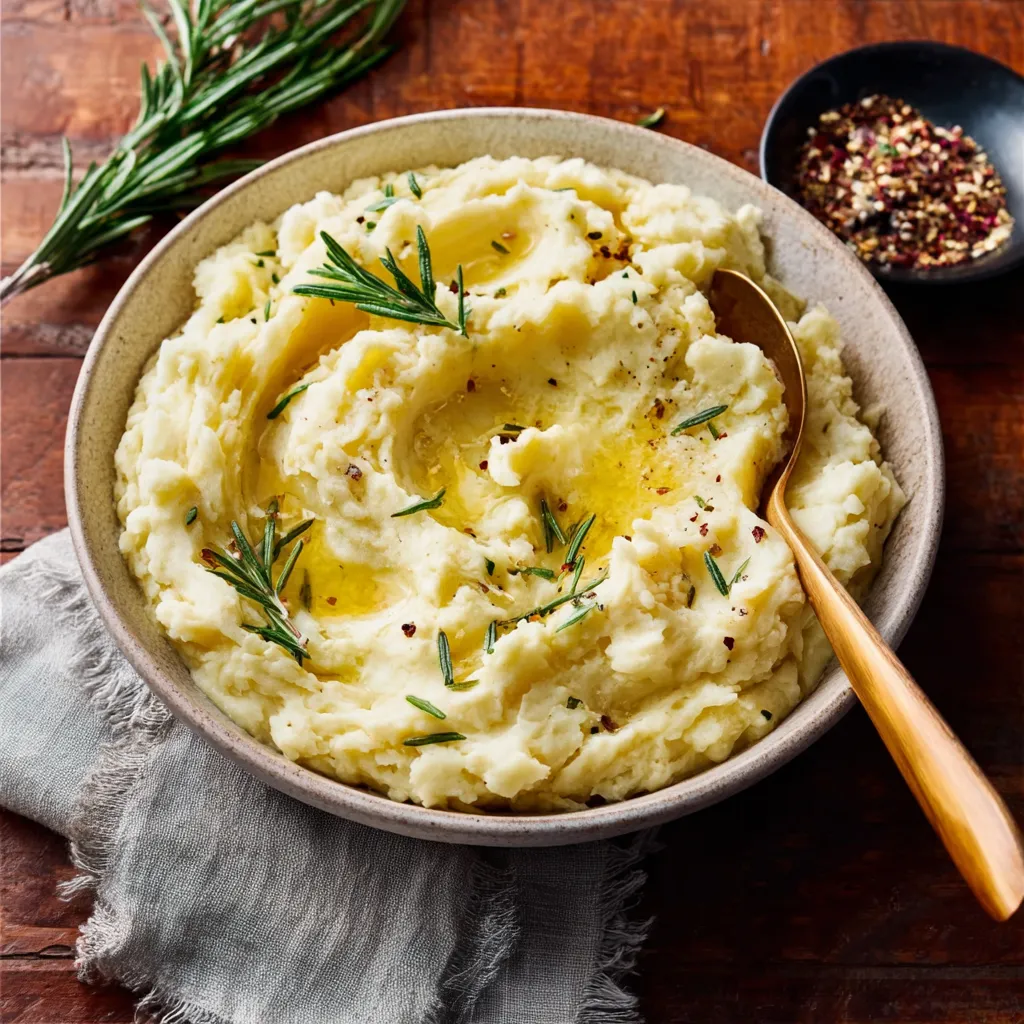 Creamy Rosemary Garlic Mashed Potatoes served as a delicious side dish.