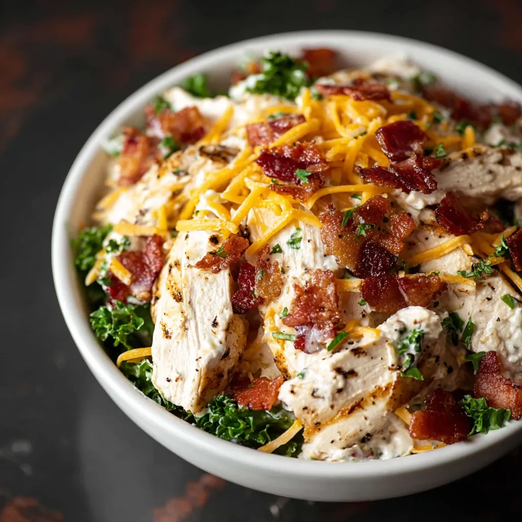Close-up view of delicious Carnivore Chicken Salad, showcasing its simple ingredients and texture.
