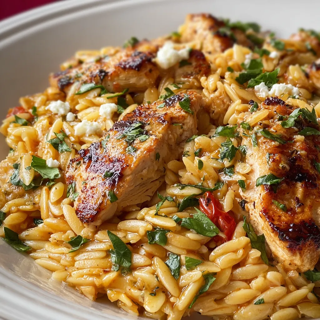 Another appetizing view of the creamy and delicious Chicken Orzo dish.