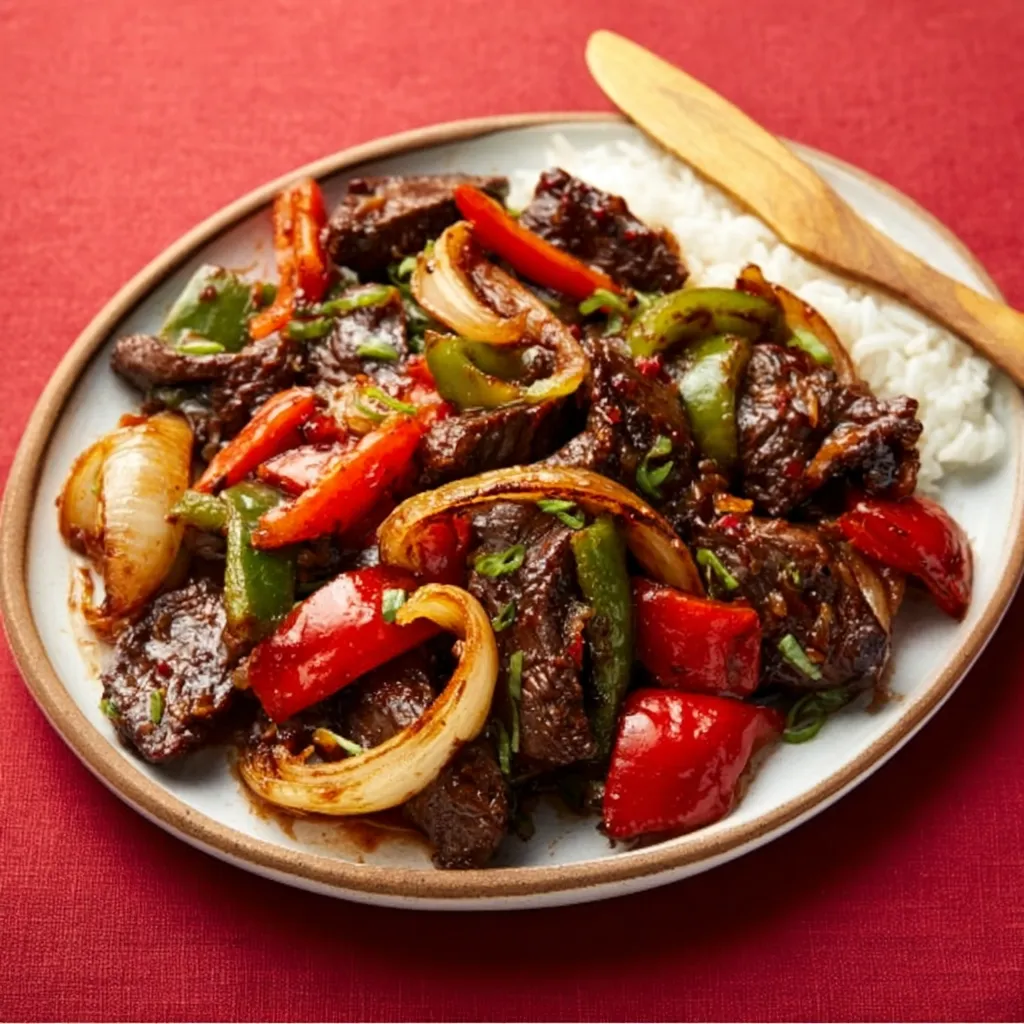 Delicious Chinese Pepper Steak is showcased as a second content image, highlighting its vibrant colors and savory ingredients.