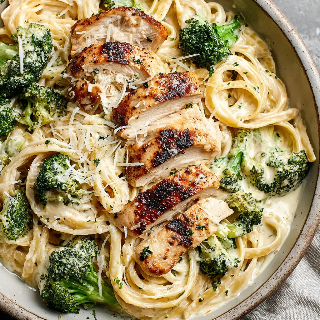 Close-up shot of a creamy Chicken Alfredo dish, showcasing the rich sauce and tender chicken.