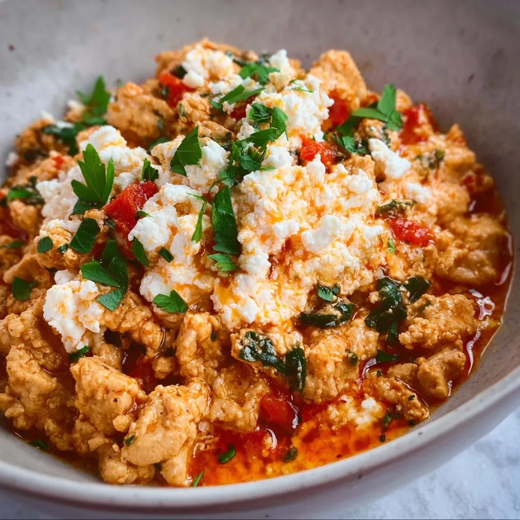 A close-up shot showing a delicious Ground Turkey Cottage Cheese Dinner ready to be enjoyed as part of the recipe instructions.