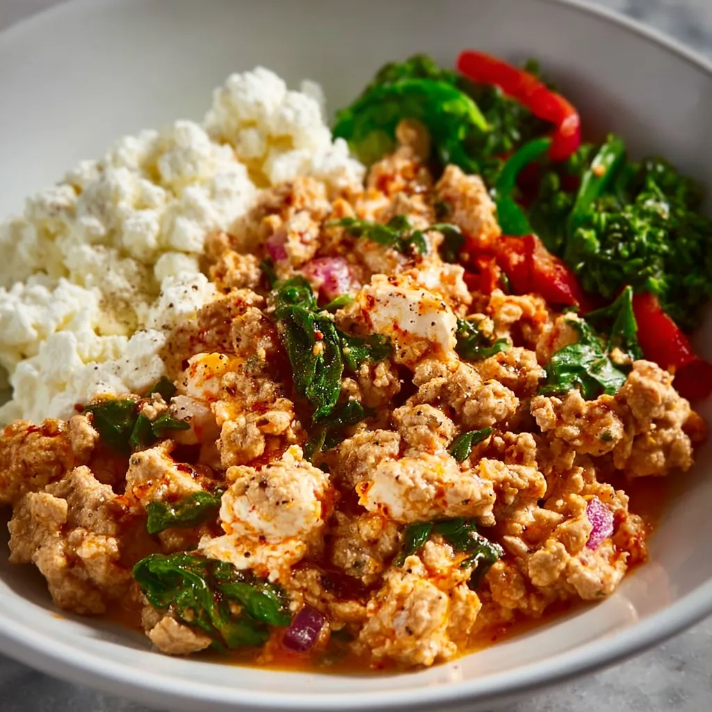 A close-up shot showcasing another element of the delicious Ground Turkey Cottage Cheese Dinner, likely highlighting its texture or visual appeal within the recipe instructions.