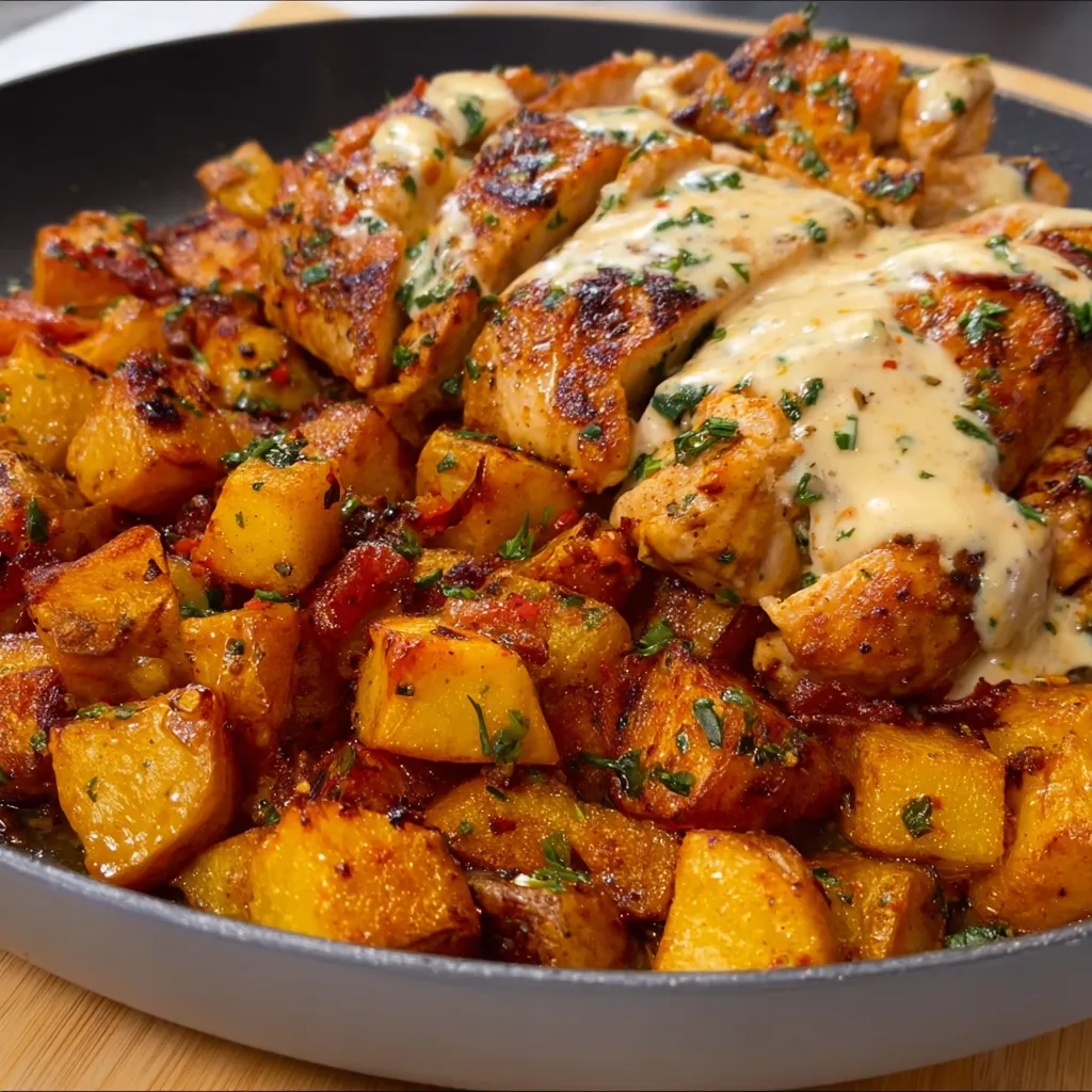 Close-up of delicious Creamy Garlic Chicken in a creamy sauce, showcasing the texture and rich flavors.