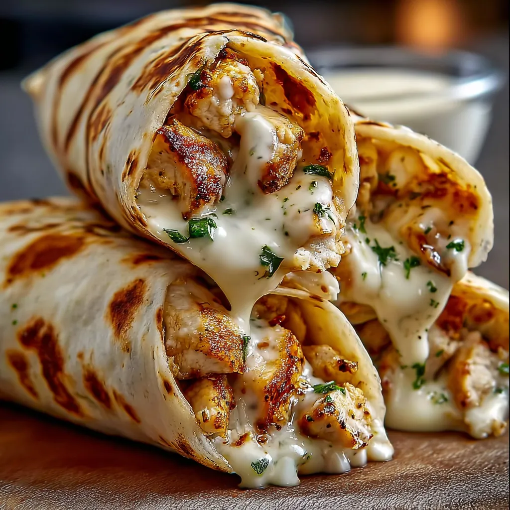AMAZING CHEESY GARLIC CHICKEN WRAPS