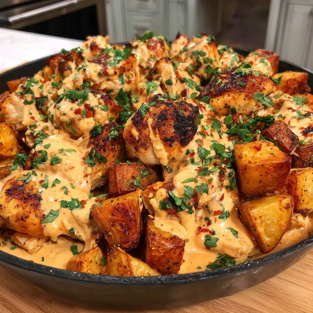 BEST CREAMY GARLIC CHICKEN AND CRISPY POTATOES