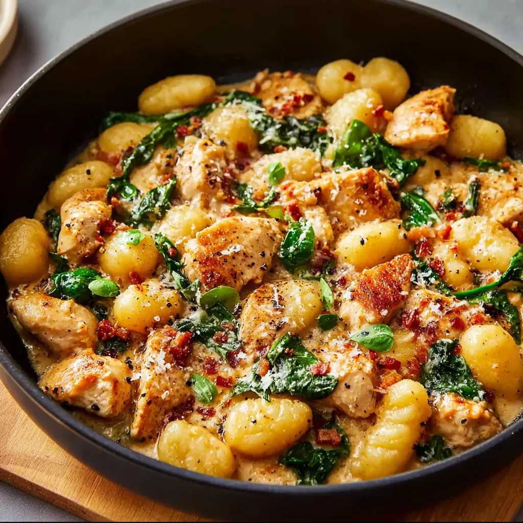 BEST CREAMY GARLIC CHICKEN GNOCCHI SKILLET