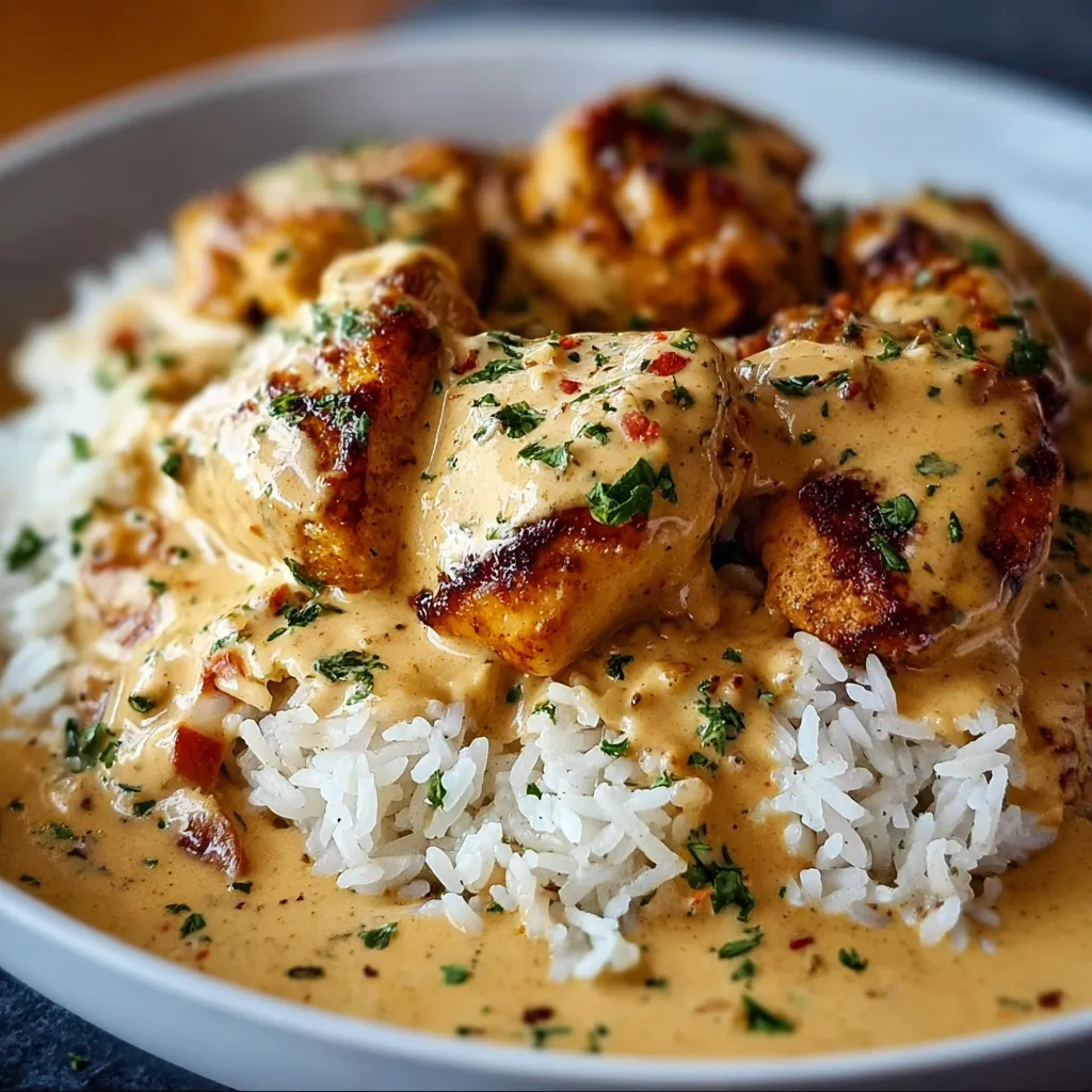 BEST CREAMY SMOTHERED CHICKEN AND RICE