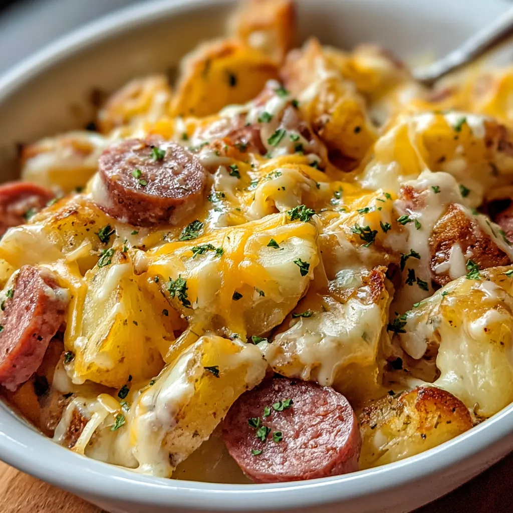 EASY CHEESY RANCH POTATOES AND SMOKED SAUSAGE