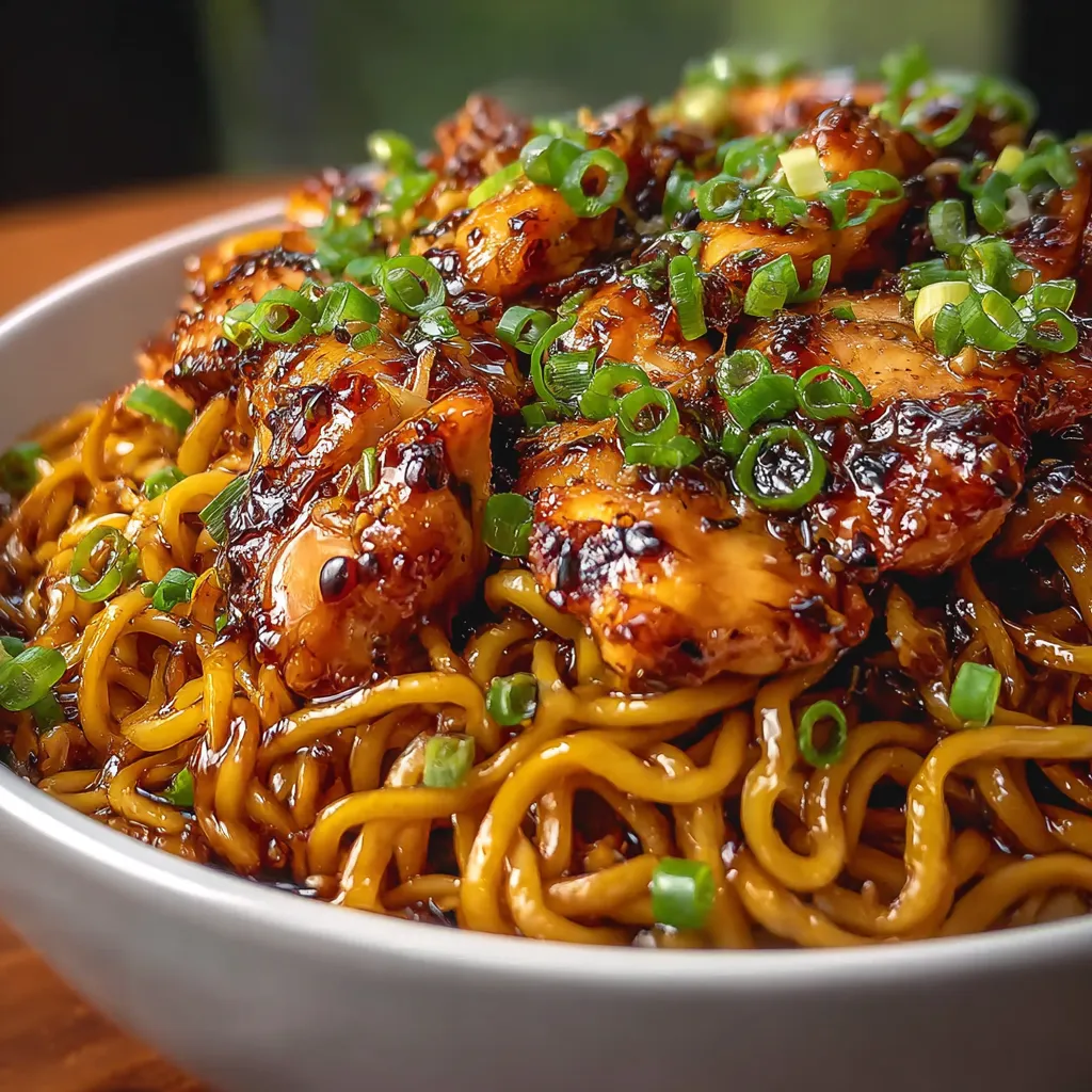 QUICK STICKY GARLIC CHICKEN NOODLES