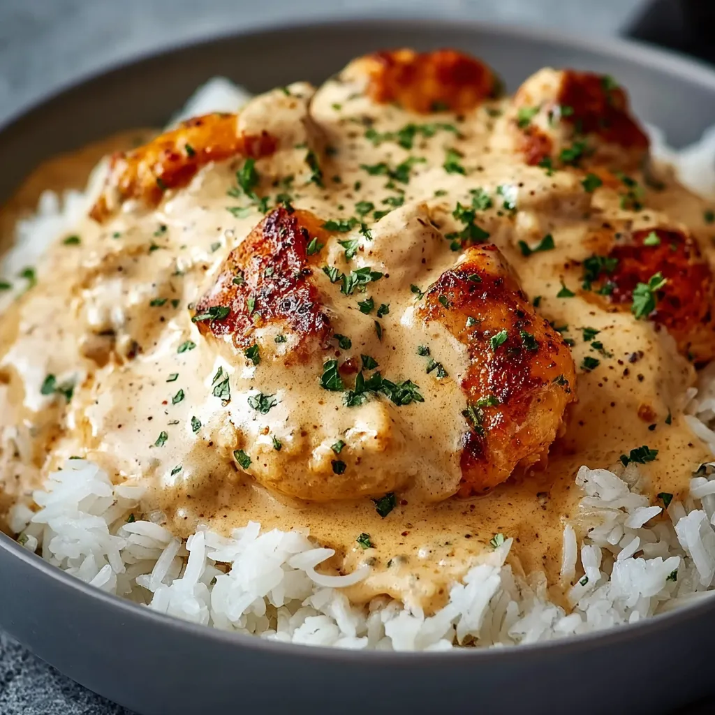 ULTIMATE CREAMY SMOTHERED CHICKEN AND RICE